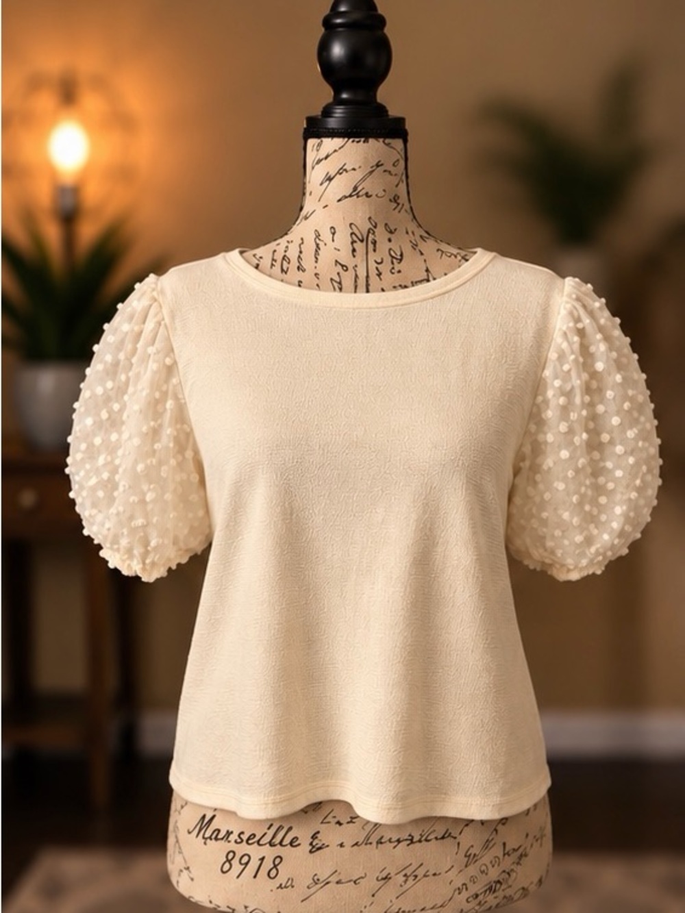 Maeve Anthropologie Ivory Swiss Dot Puff Sleeve Top Medium